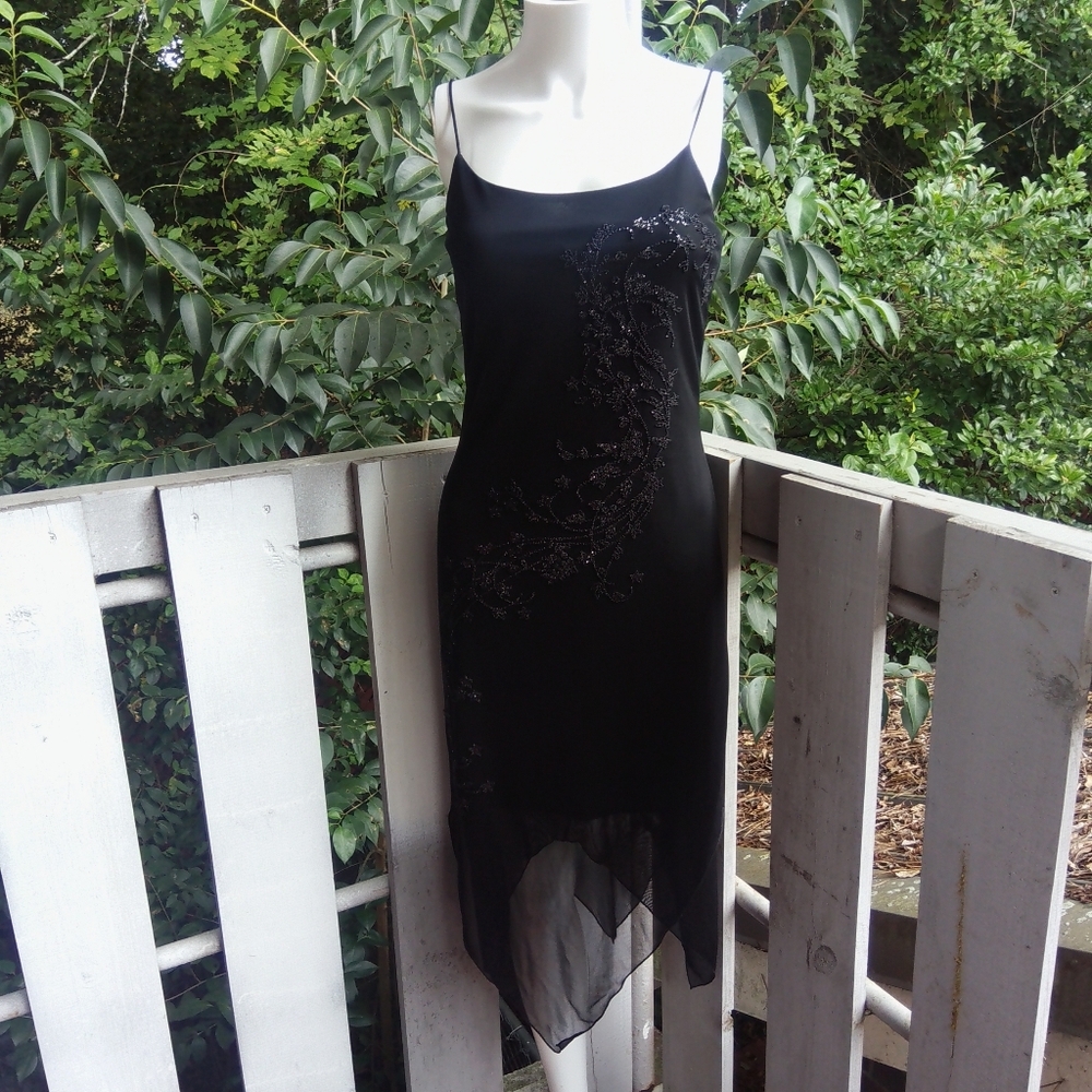 NOT FOR SALEBlack Floral Glitter Beaded Fairycore Whimsygoth Cocktail Midi Dress